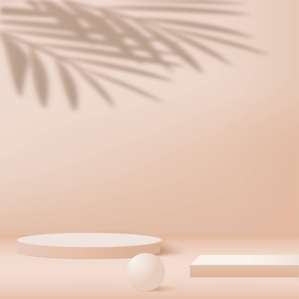 3d color crema podio y mínima escena de la pared de color crema. 3d podio mínimo fondo abstracto. Ilustración vectorial - Vector, Imagen