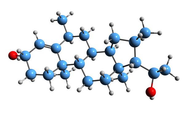  3D-зображення скелетної формули Dimepregnen - молекулярна хімічна структура стероїдів вагітних ізольовані на білому тлі
 - Фото, зображення