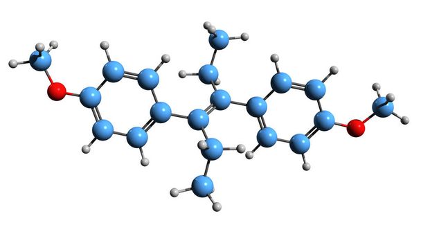  3D image of Dimestrol skeletal formula - molecular chemical structure of Dianisylhexene isolated on white background - Fotoğraf, Görsel