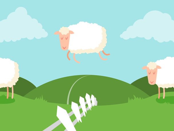 Tegelbaar schapen springen over het hek. - Vector, afbeelding