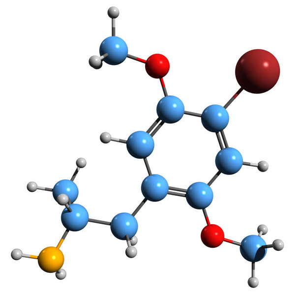  3D-зображення скелетної формули DO - молекулярна хімічна структура психоактивного препарату, ізольованого на білому тлі
 - Фото, зображення