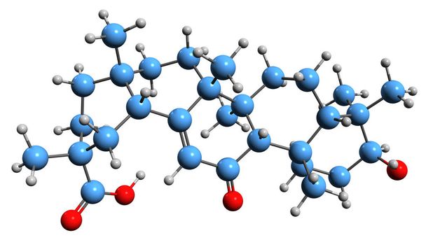 3D image of Enoxolone skeletal formula - molecular chemical structure of glycyrrhetinic acid isolated on white background - Foto, Bild