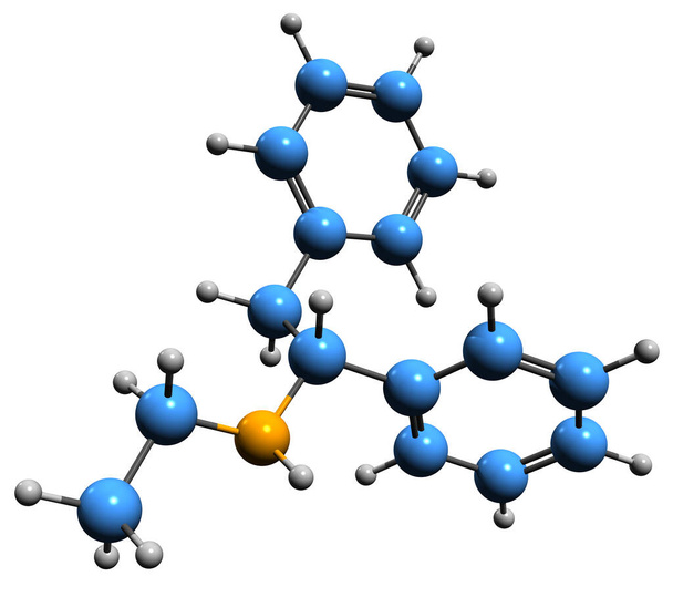 3D image of Ephenidine skeletal formula - molecular chemical structure of dissociative anesthetic isolated on white background - 写真・画像