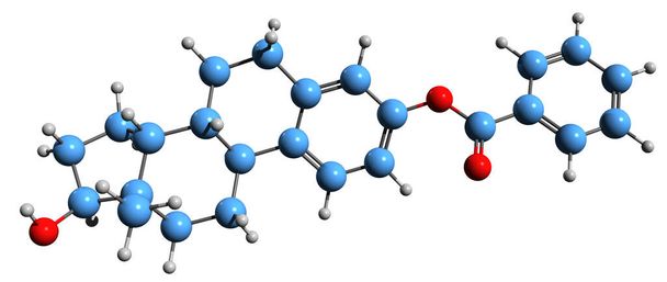 3D image of Estradiol benzoate skeletal formula - molecular chemical structure of  estrogen medication isolated on white background - Φωτογραφία, εικόνα