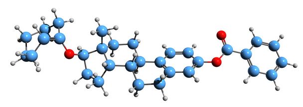 3D-зображення скелетної формули естрадієвого бензоату - молекулярна хімічна структура синтетичного естрогену ізольовано на білому тлі
 - Фото, зображення