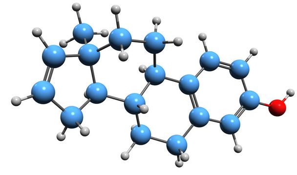 3D image of Estratetraenol skeletal formula - molecular chemical structure of endogenous steroid isolated on white background - Φωτογραφία, εικόνα