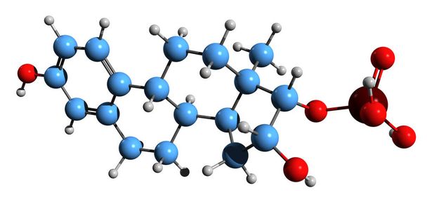3D-зображення скелетної формули фосфату Естріол - молекулярна хімічна структура естрогену ізольована на білому тлі
 - Фото, зображення