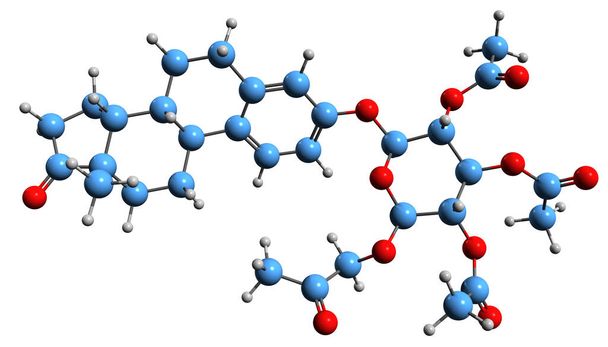 3D image of Estrone tetraacetylglucoside skeletal formula - molecular chemical structure of  semisynthetic steroidal estrogen isolated on white background - Φωτογραφία, εικόνα