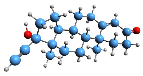 3D image of Ethisterone skeletal formula - molecular chemical structure of  progestin medication isolated on white background - Fotoğraf, Görsel