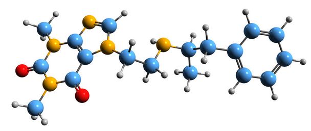 3D image of Fenethylline skeletal formula - molecular chemical structure of codrug of amphetamine isolated on white background - Foto, Bild