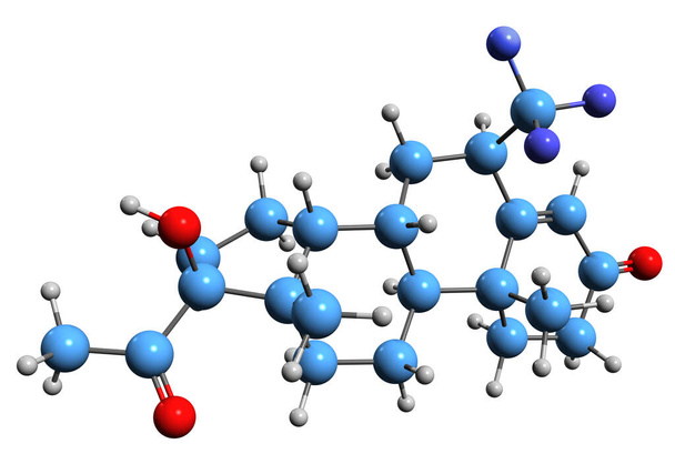 3D image of Flumedroxone skeletal formula - molecular chemical structure of  steroidal progestogen isolated on white background - Φωτογραφία, εικόνα