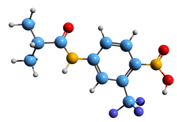  3D image of Flutamide skeletal formula - molecular chemical structure of  nonsteroidal antiandrogen isolated on white background - Fotografie, Obrázek