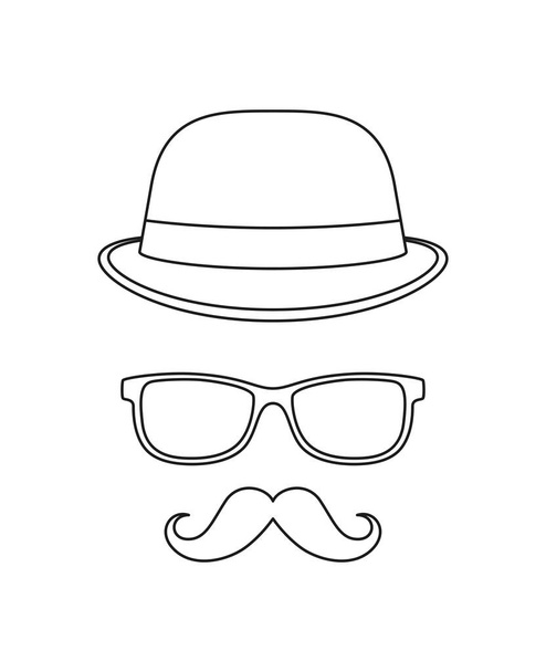 Coloring page with Mustache, Hat, and Glasses for kids - Vektor, kép