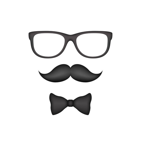 Mustache, Bow Tie, and Glasses isolated on white background - Vector, afbeelding