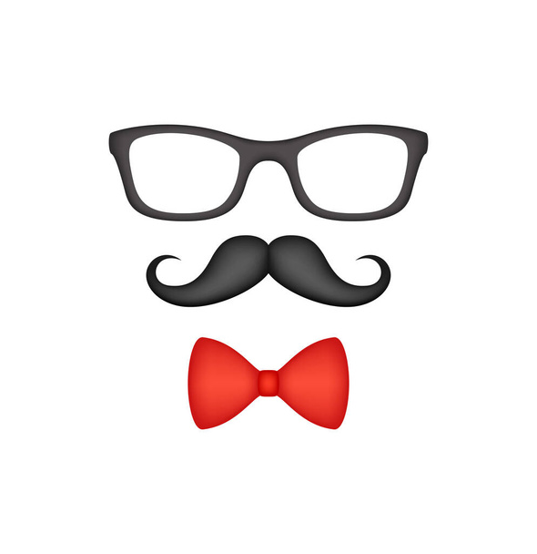 Mustache, Bow Tie, and Glasses isolated on white background - Vektor, obrázek