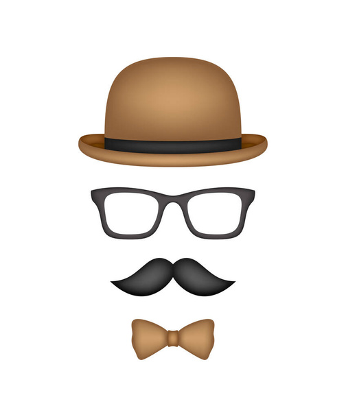 Mustache, Bow Tie, Hat, and Glasses isolated on white background - Vektor, obrázek