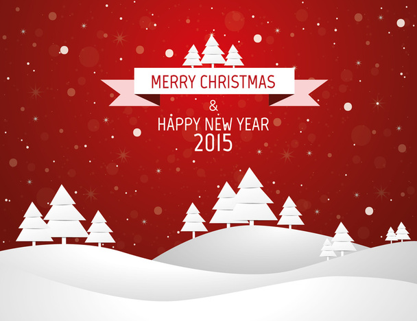 Christmas landscape background with snow and tree, wish card - Vector, imagen