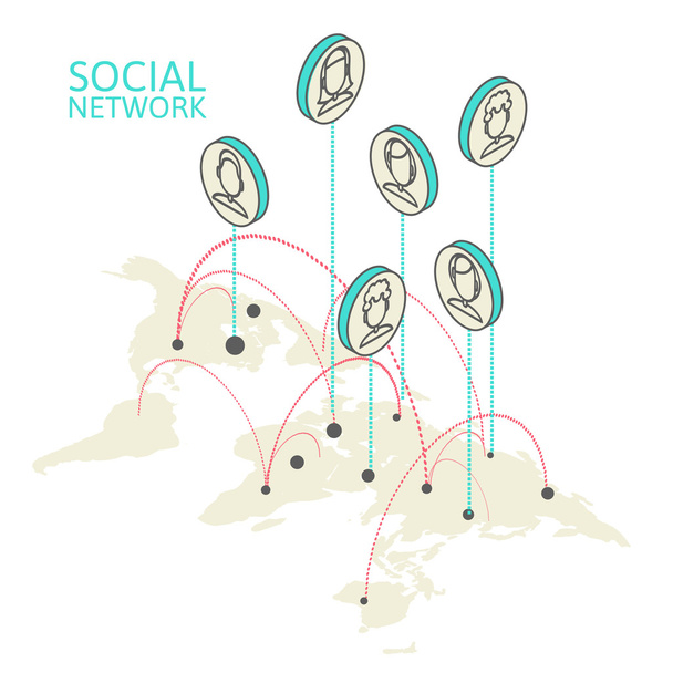 社会的なネットワークの概念図。フラット アイソ メトリック図法 - ベクター画像