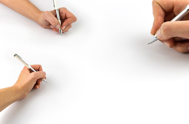 Hand holding pen, set isolated on white background - Photo, Image