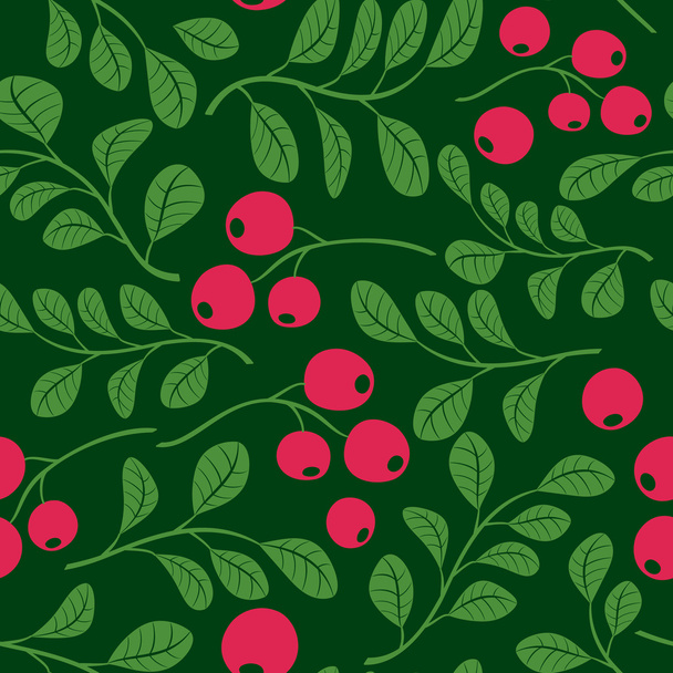 бесшовный темно-зеленый узор с ягодами - вектор
 - Вектор,изображение