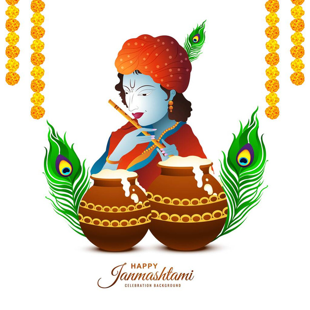 Shree krishna janmashtami festival vakantie kaart achtergrond - Vector, afbeelding