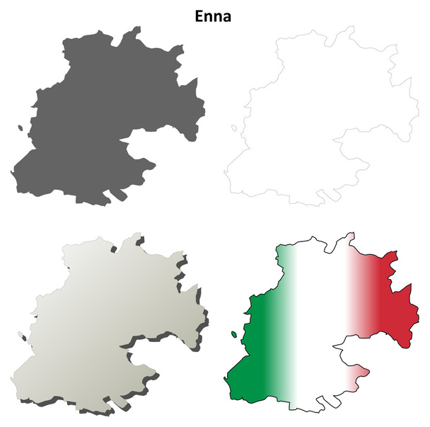 Enna em branco esboço detalhado mapa definido
 - Vetor, Imagem