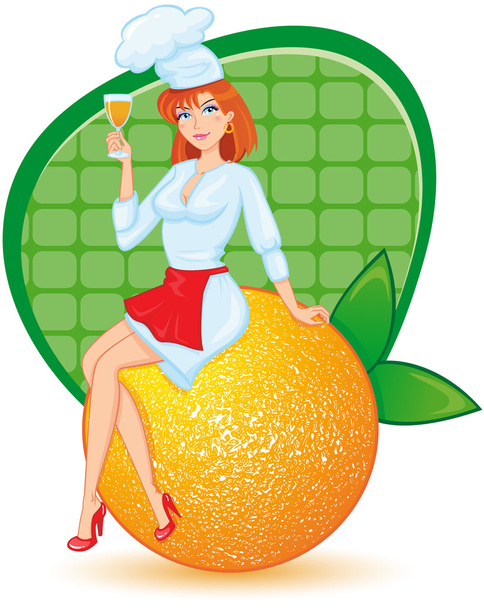 Girl and orange - Vector, Image