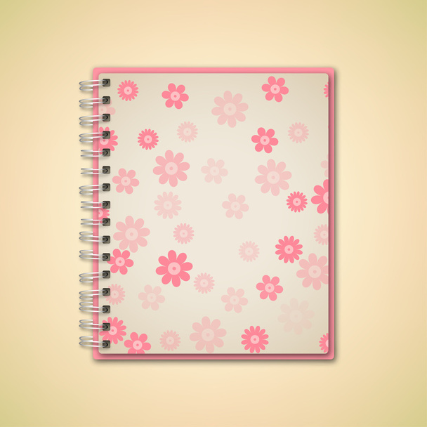 Pink Flower Pattern Realistic Notebook - Vector, Image