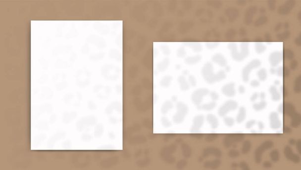 Mock up of empty paper blanks. Reflected cheetah print shadow from window. Realistic silhouette effect background. Vector. - ベクター画像