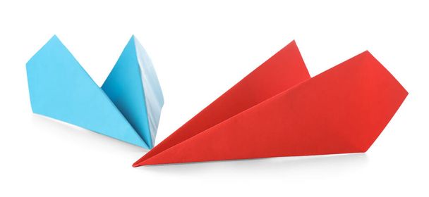 Colorful paper planes on white background - Photo, Image