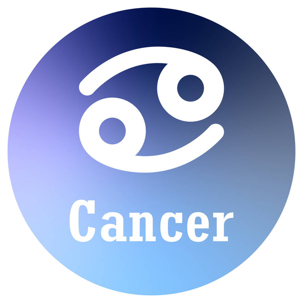 A Cancer Zodiac sign with text in circle on blue background - Διάνυσμα, εικόνα