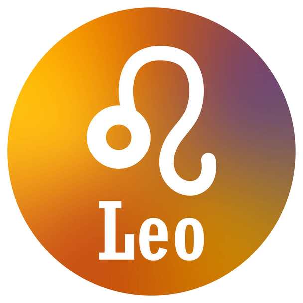 Ένα σημάδι Leo Zodiac με κείμενο σε πολύχρωμο κύκλο - Διάνυσμα, εικόνα