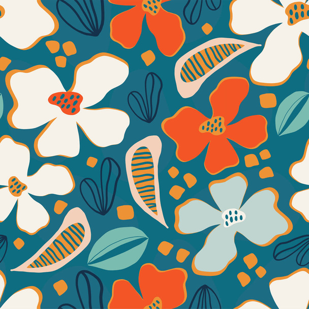 A seamless abstract floral pattern on blue background - Vektori, kuva