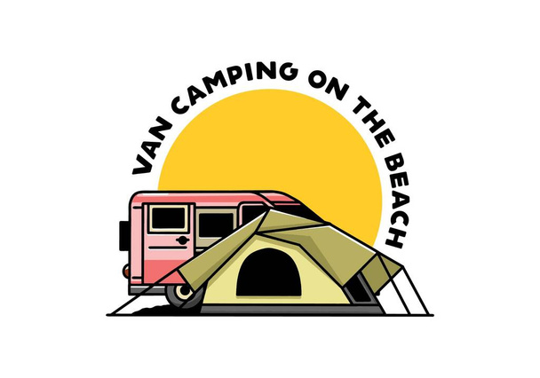 Illustration design of a van car and camping tent - Vector, imagen