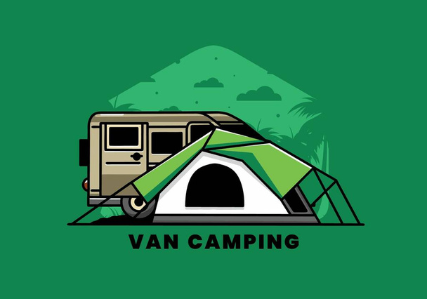 Illustration design of a van car and camping tent - Vector, imagen