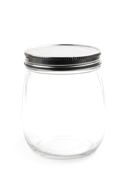 Bote de vidrio vacío en fondo blanco
 - Foto, Imagen