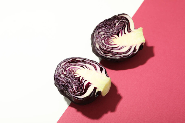 Halves of cabbage on two tone background - Foto, imagen