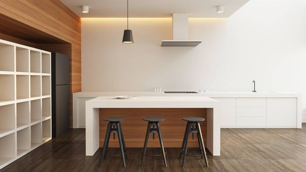 White modern kitchen and pantry interior - 3D rendering - 写真・画像