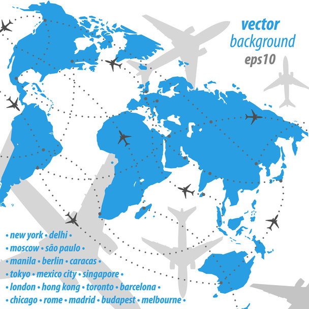 Světová mapa letu cestovní ilustrace - Vektor, obrázek