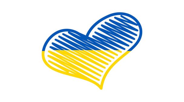 Coeur aux couleurs ukrainiennes. Coeur de gribouillage jaune et bleu sur fond blanc. Illustration vectorielle - Vecteur, image