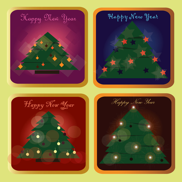 4 Christmas trees - Vector, Image