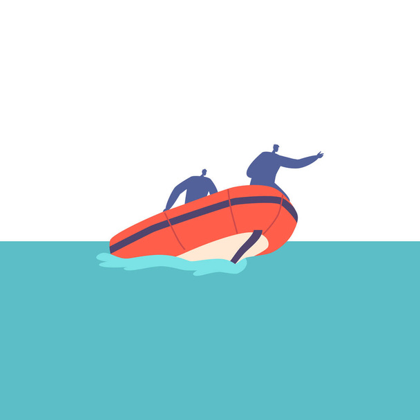 Рятувальники плавають на човні в морі, охоронці шукають людей після корабельної аварії або аварії. Морський патруль морських рятувальників. Мультфільм Векторні ілюстрації
 - Вектор, зображення