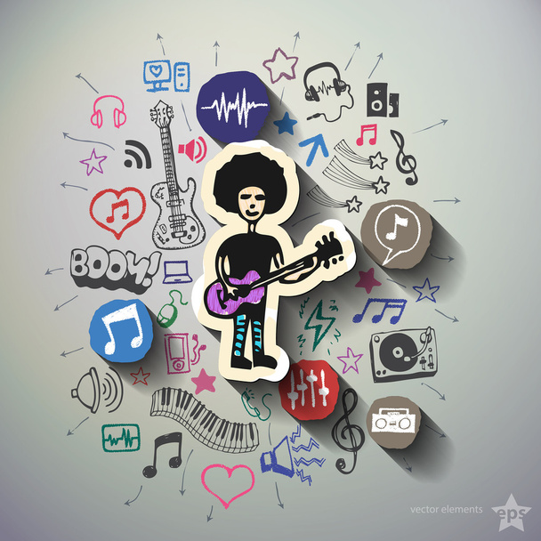 Music and entertainment collage with icons background - Vettoriali, immagini