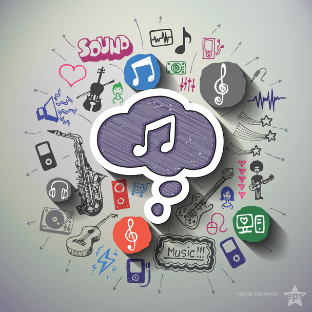 Music and entertainment collage with icons background - Vektor, kép