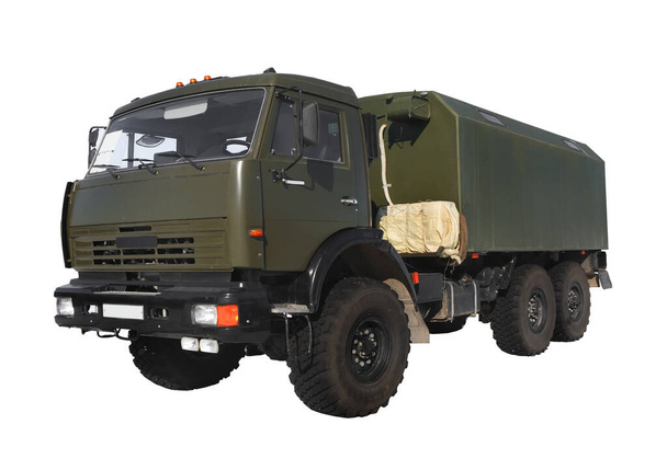 Huge powerful army Russia, Ukraine khaki truck KAMAZ. High quality photo - Foto, imagen