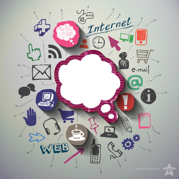 Social media collage with icons background - Vector, Image