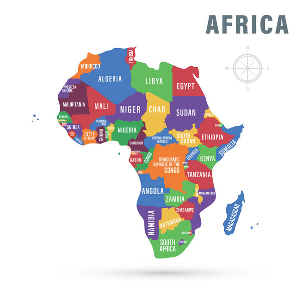 Africa political map with country names. Isolated vector illustration. - Διάνυσμα, εικόνα