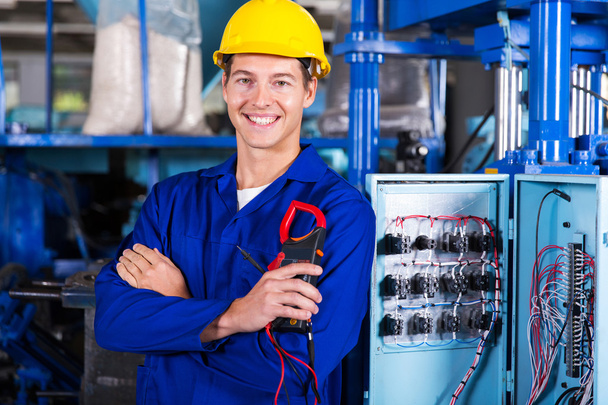 Industrial electrician holding insulation tester - Фото, зображення
