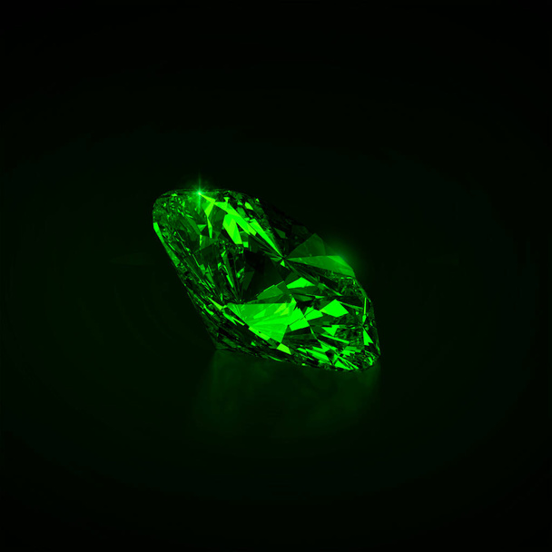 Green dazzling diamond on black background. 3D render - Foto, Imagem