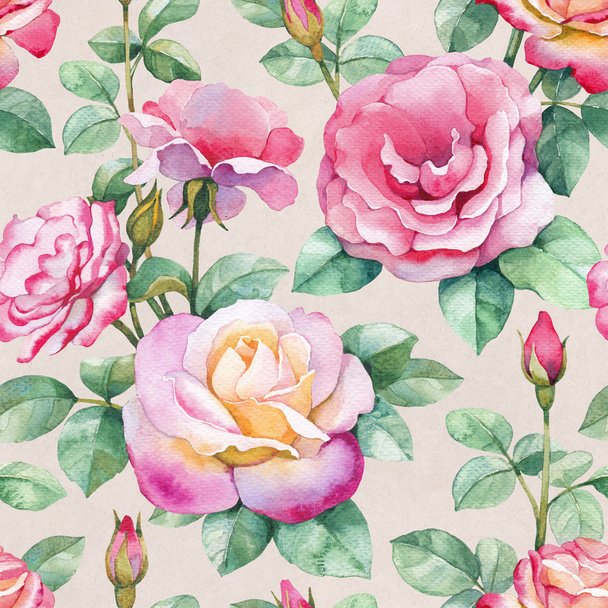 Watercolor rose flowers pattern - Фото, зображення